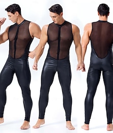 お買い得  -キャットスーツ ボディスーツ マット仕上げ 男性用 メッシュ フロントファスナー コスチューム のために ナイトクラブ プライドパレード プライド月間 ハロウィーン カーニバル 成人