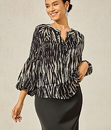 economico -Per donna Camicia Blusa Astratto Marmo Vintage Moda Casual Manica Lunga Scollo a V Top Regolari Lavoro Casuale Ferie Bottoni Stampato Nero Primavera & Autunno