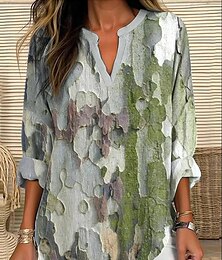 abordables -Mujer Blusa Graphic A Rayas Elegante Manga Larga Escote en Pico Tops regulares Diario Festivos Estampado Rosa Azul Piscina Verde Trébol Verano Primavera