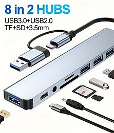 economico -Adattatore multiporta hub USB C 8 in 1 con USB 3.0, USB 2.0, tipo C, lettore di schede SD/TF, jack audio da 3,5 mm - compatibile con dispositivi MacBook, Windows, Android, iPad e OTG, plug and play