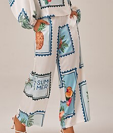 abordables -Femmes Jambe large Longueur complète Satin Avec Poches Élégant Vacances Occasionnel Occasionnel Blanche Été Printemps Automne XS S M