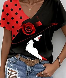 economico -Per donna Maglietta Ombre Grafico Moda Hawaiano Casual Manica Corta Manica Lunga Scollo a V Top Regolari Quotidiano Uscire Weekend Stampato Rosso Estate Primavera