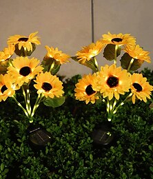 preiswerte -2 Stück Sonnenblumen-Blumenlichter für den Außenbereich, wasserdicht, Solar, 6 Köpfe, 53 LED-Perlen, Sonnenblumen-Bodeneinbau-Lichtmast, leuchtend, für Innenhof, Garten, Rasen, Weg, Villa, Park, Landschaftslicht, Hochzeitsfest