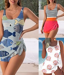 abordables -Femmes Maillots de Bain Une Pièce Monokini Maillot de bain Dos nu Contrôle du ventre Taille haute Mince Vacances Tenues de plage Graphique Géométrique Col en U Sans manches Maillots de bain