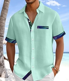 economico -Per uomo Camicia Camicia di lino Camicia Estiva Abbigliamento da spiaggia Camicia con Bottoni Tinta unica Vacanza Crociera Nero Bianco Verde Azzurro Manica Corta Colletto Estate Primavera & Estate