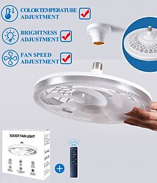 economico -1 pz. Ventilatore da soffitto con attacco E26/27, luce a tre colori, luminosità regolabile, velocità del vento, temporizzazione regolabile, cucina, soggiorno, camera da letto, sala da pranzo, 85-265