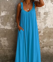 abordables -Femmes Robe maxi Robe d'été Robe Nuisette Occasionnel Quotidien Coupe régulière Uni Sans manches Col en U Noir Jaune Rouge Bleu Été