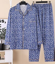economico -Per uomo Pigiami Set Pigiama Top e pantaloni del pigiama 1 Set Stampe Grafiche Moda Elegante Classico Casa Quotidiano Da letto Poliestere Comodità Morbido Bavero Manica Lunga Cardigan Pantalone
