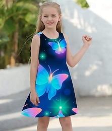 halpa -Tyttöjen 3D Perhonen Mekko Hihaton Kesä Kevät Loma Päivittäin Pyhäpäivä Prinsessa Kaunis Makea Lapset 4-12 vuotta Rento mekko A linjainen mekko Polvipituinen Normaali
