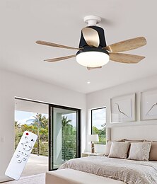 economico -1 ventilatore da soffitto con attacco E26/27 e telecomando, con luci e prolunga per presa, lampadina a 3 velocità, ventilatore da soffitto con 6 pale per camera da letto, cucina, garage, effetto legno.