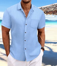 preiswerte -Herren Hemd Sommerhemd Freizeithemd Strandhemd Knopfhemd Schwarz Marineblau Blau Dunkelgrün Braun Kurzarm Einfach Revers Urlaub Hawaiianisch Jacquard Bekleidung Polyester Mode Lässig Bequem