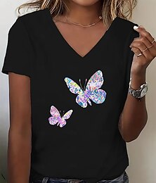 levne -Dámské Tričko Letní vrcholy Grafika Motýl Klasické Na běžné nošení Krátký rukáv Do V Crop Tops Denní Víkend Tisk Duhová Léto Jaro Podzim