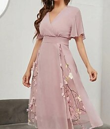 ieftine -Pentru femei Rochii Midi Rochie A line Rochie de vară Casual Zilnic Fit regulat Floral Manșon scurt În V Roz Îmbujorat Vară