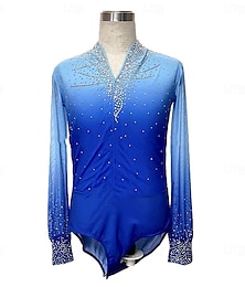 abordables -Trajes de patinaje artístico para hombres y niños, ropa de competición de entrenamiento de alta elasticidad, ropa clásica de patinaje sobre hielo de manga larga con cristales y diamantes de imitación.