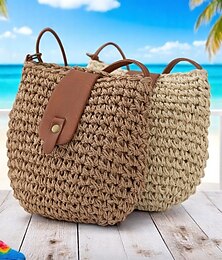economico -borsa a tracolla da donna in paglia intrecciata con tracolla in pelle - borsa chic in stile boho per l'estate, la spiaggia e le uscite casual