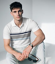 billige -Herre Polo Arbeid Virksomhet Måkekrage Kortermet Ferie Årgang Fargeblokk Stripet Fargeblokk Stripe Sommer Vår Svart Hvit Navyblå Polo