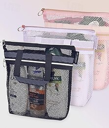 economico -Borsa da spiaggia in rete per doccia, organizer da viaggio per cosmetici e articoli da toeletta in rete trasparente, borsa leggera anti-sabbia in rete per spiaggia, bagno o palestra - 3 colori