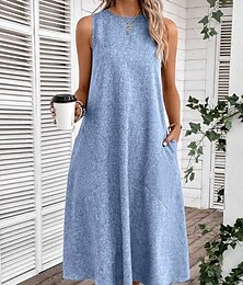 preiswerte -Damen Midikleid Shiftkleid Sommerkleid Lässig Täglich Normale Passform Einfarbig Ärmellos Rundhalsausschnitt Rosa Marineblau Blau Sommer