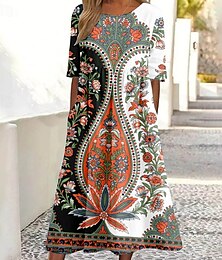 ieftine -Pentru femei Rochii Midi Rochie florala Rochie imprimata Modă Clasic Modern În aer liber Zilnic Concediu Fit regulat Floare Manșon scurt Stil Nautic Alb Trifoi Vară