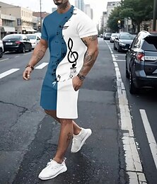economico -Per uomo Musica 2 pezzi Set di magliette Manica Corta Pantaloni corti Girocollo Canotta sportiva Casual Quotidiano Vacanza Sport Quotidiano Stampa 3D Estate Blu bianco