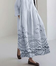 abordables -Femmes Robe maxi Robe d'Été Robe trapèze Robe d'été Vacances Occasionnel Chaussures de plage Quotidien Fête Sortir Coupe Ample Fleuri Graphique manche longue Col ras du cou Col Bateau Blanche Rose