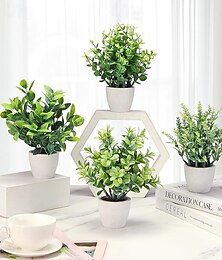 economico -Confezione da 4 piante finte in ceramica, mini piante artificiali in vaso per arredamento casa, ufficio, stanza, arredamento fattoria, tavolo da interno, arredamento bagno