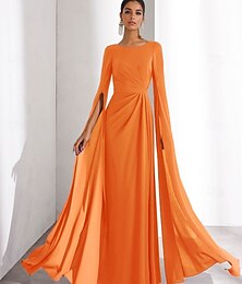 abordables -Robe de soirée trapèze en mousseline de soie bleu jaune, élégante, longueur au sol, manches longues, col bateau, froncée, 2025