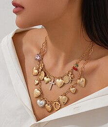 abordables -Collier pendentif Zircon Coquillage Femmes Mode Artistique Franges Superposé Cœur Mariage Gouttes Colliers Tendance Pour Mariage Soirée Bal de promo
