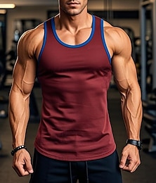 baratos -Homens Malha Íntima Colete Camiseta Interior camisa sem manga Sem Manga Decote Redondo Verão Côr Sólida Tecido Esportivo Bloco de cor Rua Casual Esportes Preto Branco Vinho Top Tee para Homens