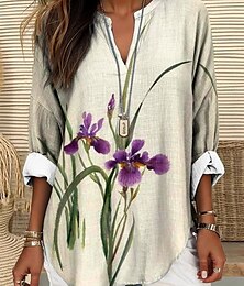 preiswerte -Damen Bluse Blumen Grafik Elegant Vintage Täglich Langarm V Ausschnitt Normale Oberteile Täglich Ferien Strandbekleidung Druck Weiß Rosa Blau Staubiges Blau Purpur Sommer Frühling