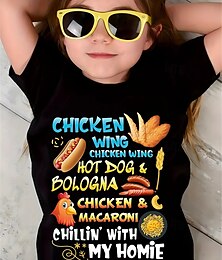 economico -100% Cotone Bambini Ragazze Nero Alimenti Lettera Maglietta Girocollo Manica Corta All'aperto Vacanza Quotidiano Classico Casual Stampato Estate
