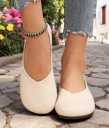 abordables -Zapatos planos beige de suela blanda y punta ancha para mujer: zapatos cómodos para caminar descalzo a diario.