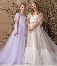 economico -Abito da ballo lungo fino al ginocchio per damigella d'onore Quinceanera Frozen Elsa vestito carino per il ballo tulle con arricciature stile reale tutu adatto per 3-16 anni