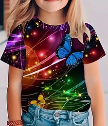 economico -Bambini Ragazze Maglietta Farfalla All'aperto Manica Corta Girocollo Streetwear Dai 4 anni in su Estate Nero Rosso Blu