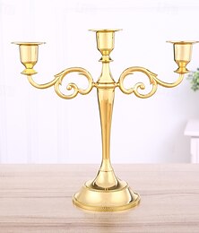 abordables -Bougeoir candélabre vintage en or, support de bougie conique en métal à 5 bras pour centre de table, chandelier rétro européen pour décoration d'anniversaire d'hôtel de mariage