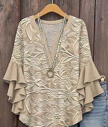 economico -Blusa Retro Donna a Maniche Ruffle Sovrapposte Tops Grafica Floreale Vintage Giornaliera Elegante Casual a Maniche 3/4 Viscosa Regolare Tops da Indossare per Vacanze Quotidiane Stampa Rosa Blu Viola