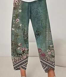 economico -Per donna Gamba larga Chinos Pantaloni Larghi Vacanza Vintage Stile Etnico Lunghezza alla caviglia Vita Alta Floreale Grafico Stampa Calore Termico Traspirante Morbido Micro-elastico Vacanza