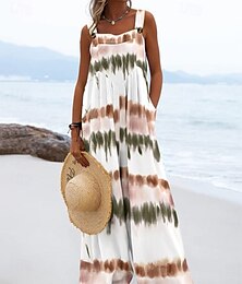 billige -dame normal jumpsuit dongeribukser streetwear blomstret ermeløs u-hals lomme trykk daglig ute normal passform rosa brun beige sommer
