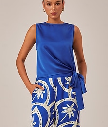 abordables -Femmes Féminin Chemise Décontractée Occasionnel Sans manches bleu marine Noué Sans manches Élégant Vacances Moderne Bateau Été Printemps
