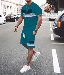 economico -Per uomo A righe 2 pezzi Set di magliette Top estivi Manica Corta Pantaloni corti Girocollo Athleisure Sport Casuale Quotidiano Stampa 3D Estate Rosso rubino Marrone