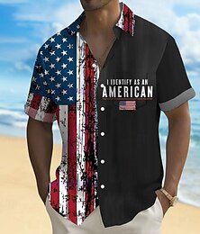 billiga -Självständighetsdagen Herr Amerikanska amerikanska flaggan Patriotisk Fjärde juli Skjorta Sommarskjorta Knapp upp skjorta Kortärmad Mode Casual Helgdag Sommar Vår Nedvikt 3D-utskrift krage skjortor