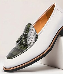 levne -Pánské bílé mokasíny z umělé kůže s krokodýlím vzorem – elegantní ležérní styl na večírky a večerní akce