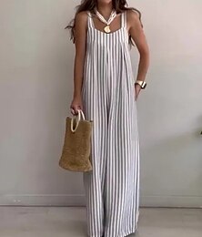 abordables -Femmes Normal Pantalon inspiré du lin Streetwear Rayé Sans manches Col en U Dos nu Rue Quotidien Coupe régulière Jaune Rouge bleu marine Été