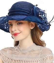 economico -Cappello da cerimonia Kentucky Derby con tesa larga in pizzo per donna, per feste da tè, per chiesa e matrimonio, con fiore