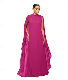 billige -A-Line Quinceanera Kjoler Elegant Kjole Formell Bryllup Gulvlengde Lang Erme Høy Hals Chiffon med Plisseringer