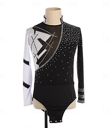abordables -Top de patinaje artístico Hombre Chico Patinaje Sobre Hielo Tops Negro Blanco Retazos Licra Alta elasticidad Entrenamiento Competición Ropa de Patinaje Clásico Cristal / Strass Manga Larga Patinaje