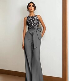 abordables -Jumpsuit robe de mère de la mariée invitée de mariage en tissu extensible élégante longueur de sol sans manches