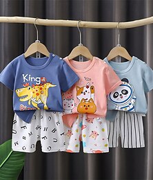 billiga -2 delar Barn Flickor Djur Crewneck T-shirt och shorts Uppsättning Kortärmad Mode Utomhus 4 år + Sommar Rodnande Rosa Blå Ljusblå