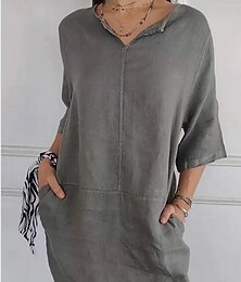 economico -Per donna Mini Abito Abiti in cotone e lino Vestito Casual Abito Estivo Essenziale Moderno Quotidiano Weekend Vestibilità regolare Semplice Manica 3/4 Scollo a V Nero Bianco Marrone Grigio Estate