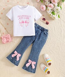 economico -Ragazze 3D Lettera T-shirt e pantaloni Manica Corta Estate Quotidiano Casual Bambino (1-4 anni) 1-5 anni Girocollo All'aperto Vacanza Vestibilità comoda